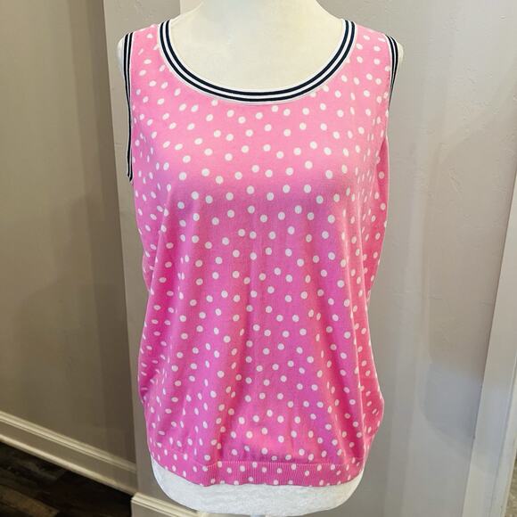Talbots Womens Knit Tank Top Sz XP Pink White Polka Dot Scoop Neck (A0125) - Picture 1 of 5